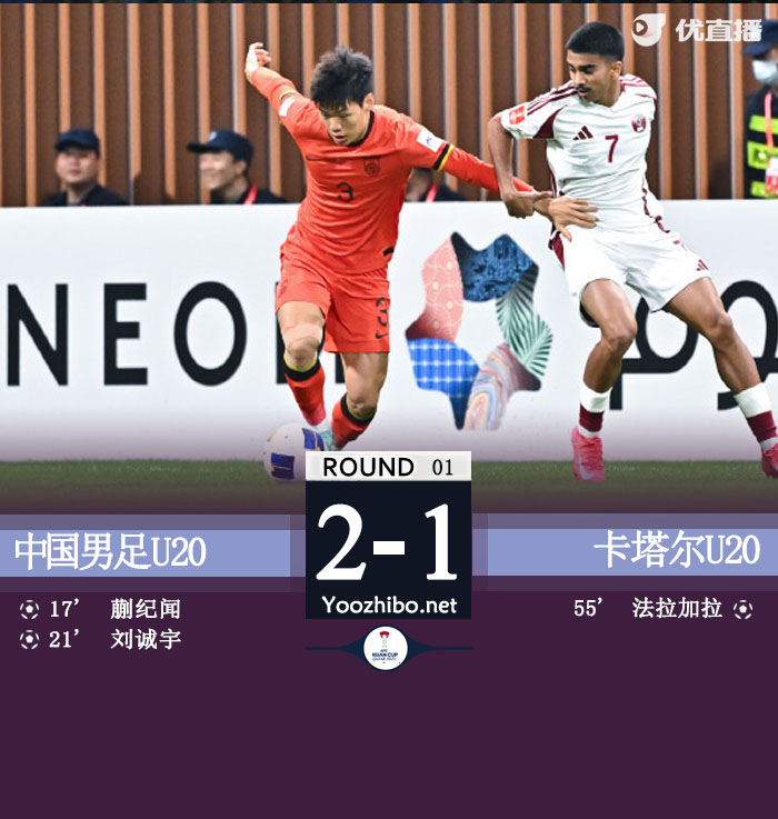 国青2-1完胜卡塔尔 蒯纪闻&刘诚宇破门卡塔尔全场1射正