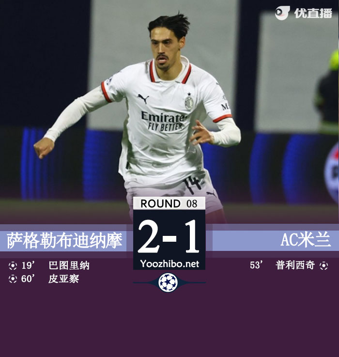 十人米兰1-2萨格勒布迪纳摩 普利西奇破门穆萨染红
