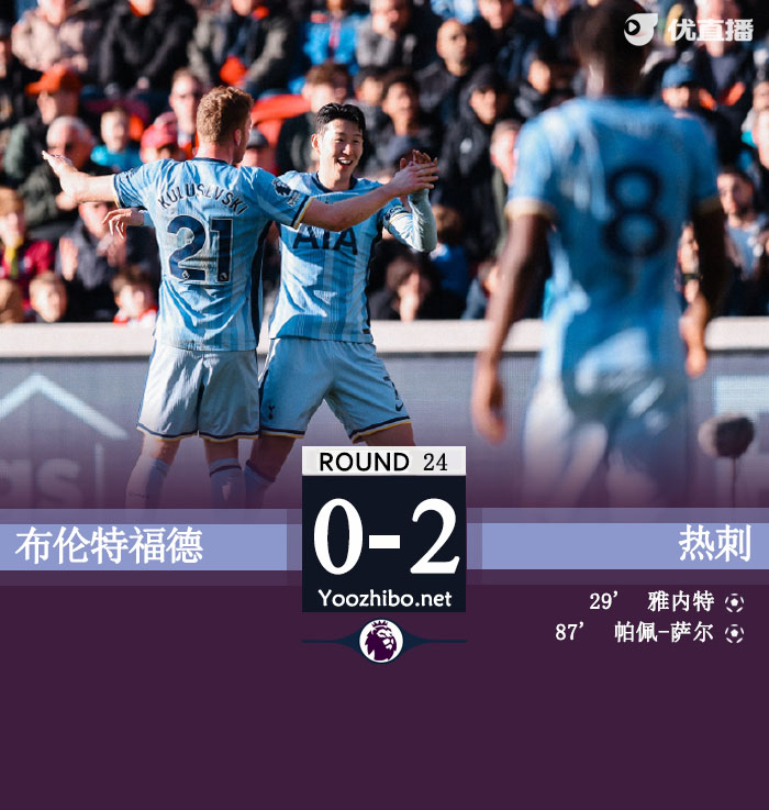 热刺2-0布伦特福德 孙兴慜造乌龙+助攻萨尔破门