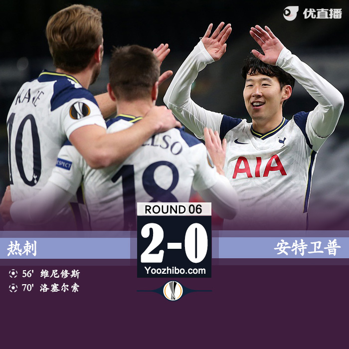 欧联杯简报：热刺2-0安特卫普 维尼修斯破门凯恩献助攻