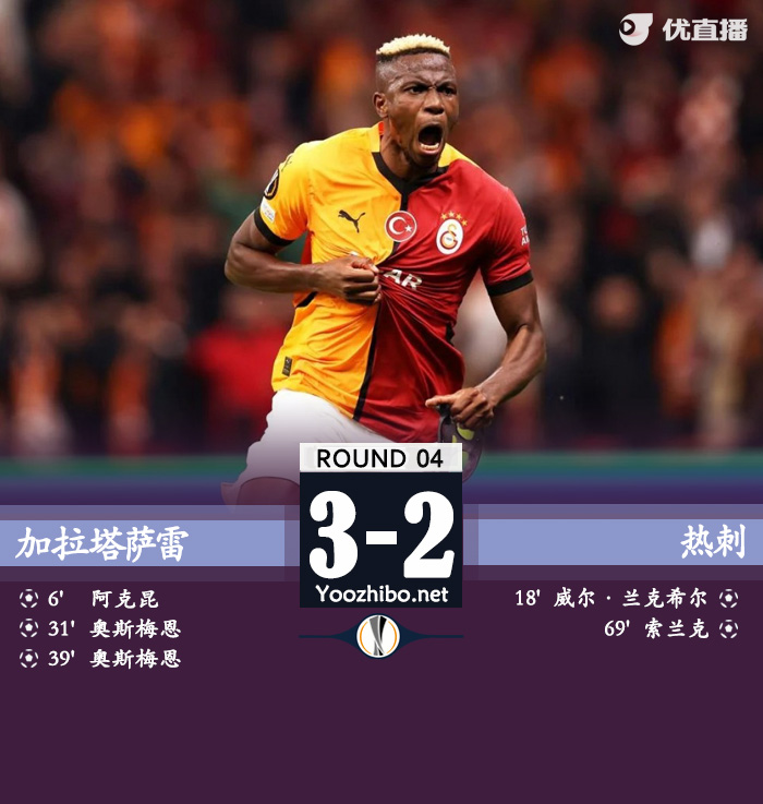 被射28脚 热刺2-3加拉塔萨雷欧联首败 孙兴慜半场被换奥斯梅恩2球