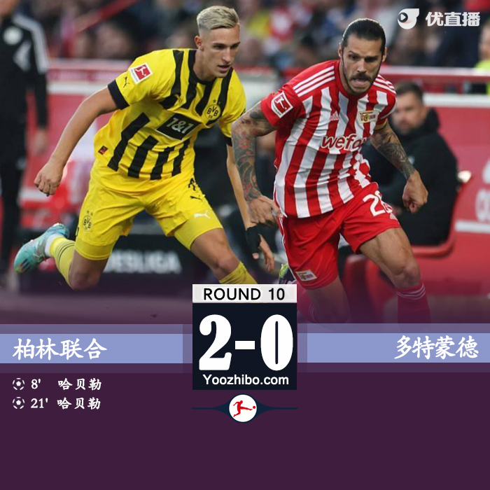 <a href=/zuqiu24/dortmund/ target=_blank class=infotextkey>多特蒙德</a>0-2柏林联合 科贝尔“超巨失误”送礼哈贝勒双响