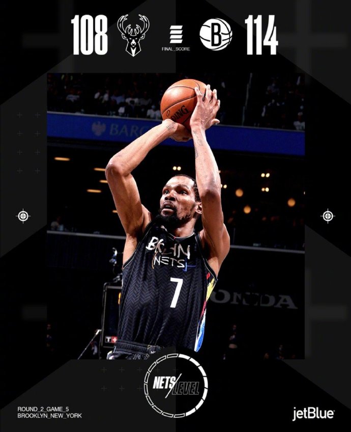 篮网114-108险胜雄鹿 杜兰特49+17+10 哈登复出5+6+8 字母哥34+12