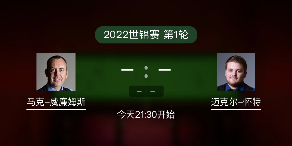 世锦赛第1轮 马克-威廉姆斯vs迈克尔-怀特赛事前瞻和交手记录