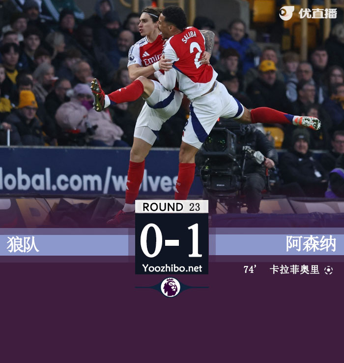 十人阿森纳1-0十人狼队距榜首6分 卡拉菲奥里制胜斯凯利直红