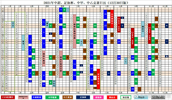 2021中国足球赛历：中超3月11日开战，11月28日收官
