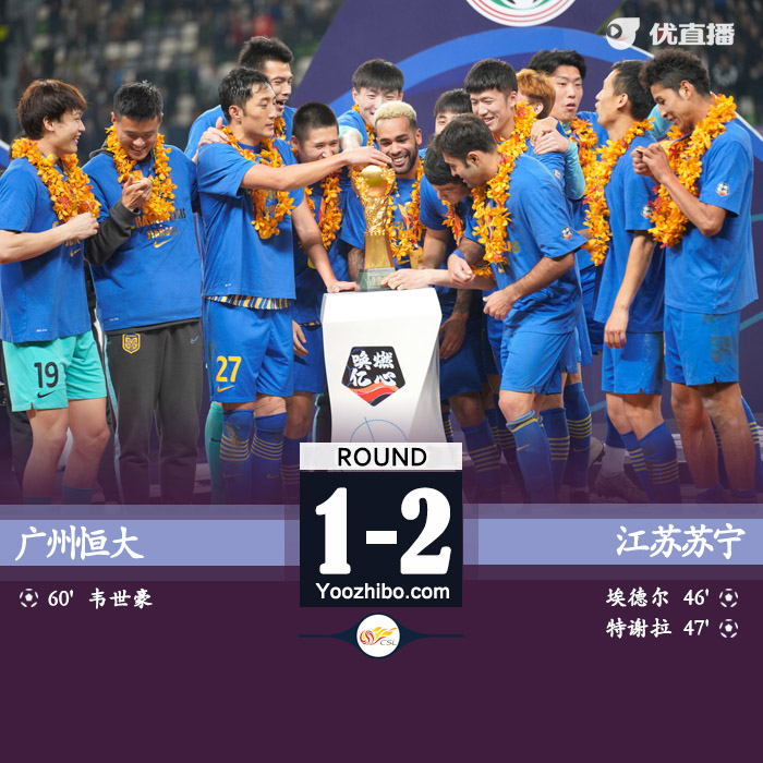 19-20赛季中超冠军：江苏苏宁！总比分2-1恒大获队史中超首冠