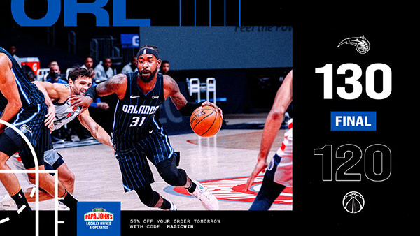 NBA简报：魔术130-120力克奇才 武切维奇22+17
