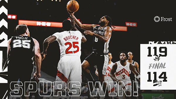 NBA简报：马刺119-114险胜猛龙 德罗赞27+5+8