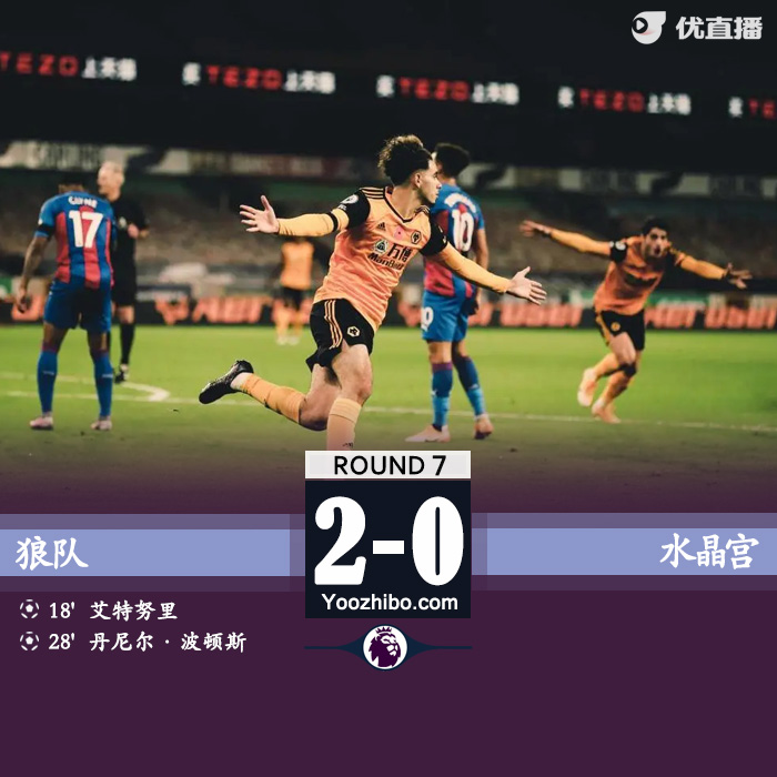英超简报：狼队2-0水晶宫 艾特努里英超处子秀