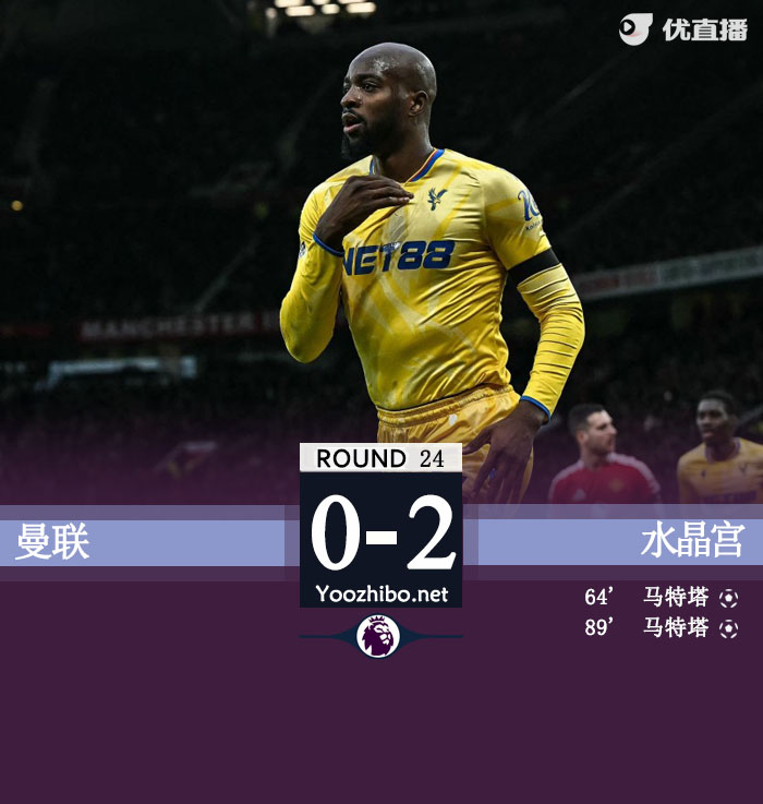 曼联0-2水晶宫3连胜终结 利马重伤痛哭伤退马特塔双响