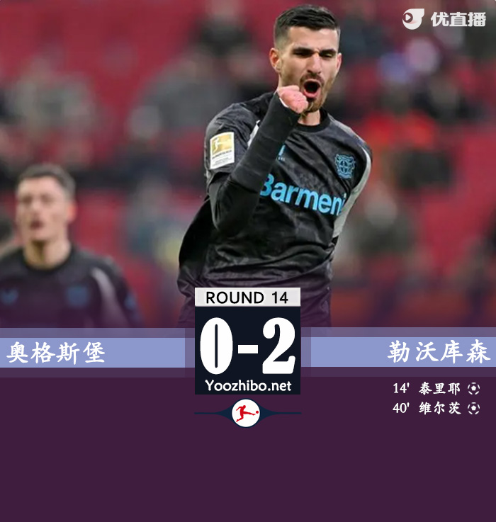 药厂2-0奥格斯堡取7连胜 维尔茨个人秀破门泰里耶建功